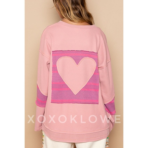 POL Pink Heart Patch Waffle Knit Top Oversized - Picture 1 of 14